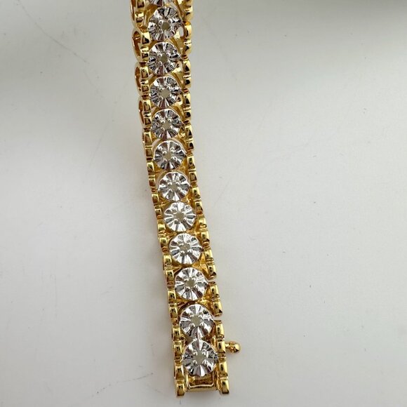 1/2 Carat Diamond Bracelet w Heart Pattern on Side 14kt Gold Overlay Sterling - Picture 2 of 13